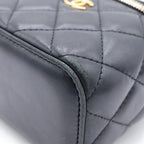 Chanel CC Logo Quilted Lambskin Gold Mini Vanity Chain Shoulder Bag Black — view 5