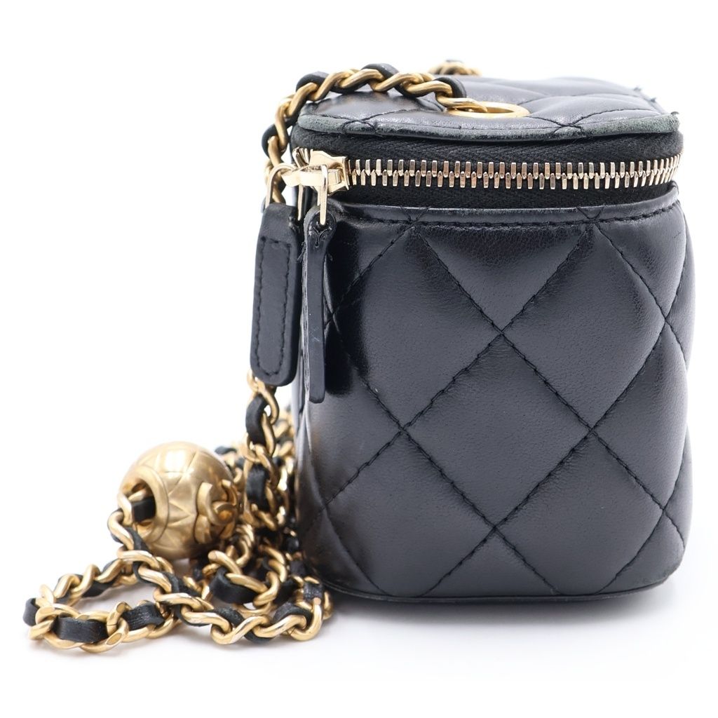 Chanel CC Logo Quilted Lambskin Gold Mini Vanity Chain Shoulder Bag Black — view 3