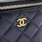 Chanel CC Logo Quilted Lambskin Gold Mini Vanity Chain Shoulder Bag Black — view 7