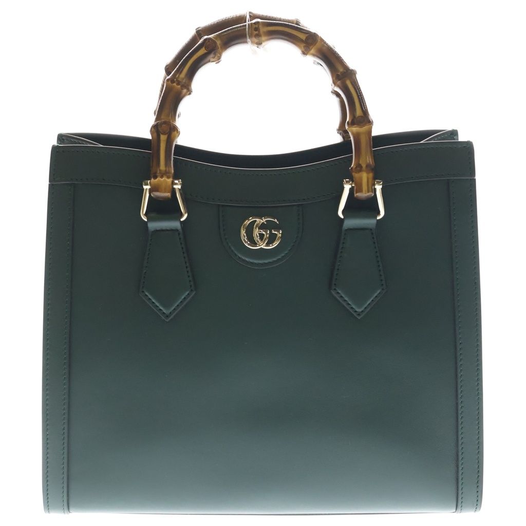 Gucci Diana Bamboo 2-Way Shoulder Bag Tote Moss Green Leather Gold