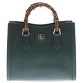 Gucci Diana Bamboo 2-Way Shoulder Bag Tote Moss Green Leather Gold