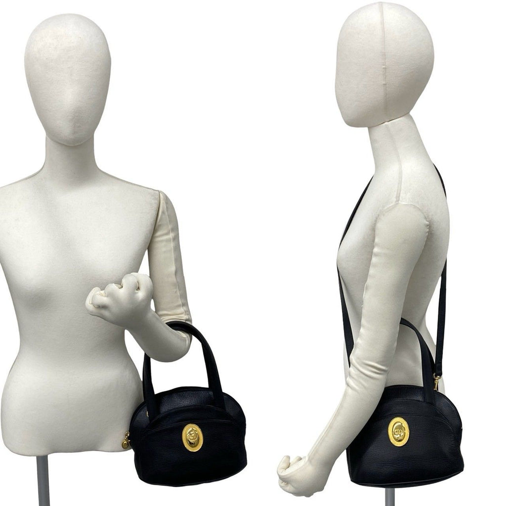 Dior Vintage CD Logo Leather 2-Way Shoulder Bag Black — view 2
