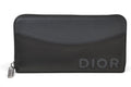 Dior Homme Wallet Zip Around Leather Logo Embroidery Black Round