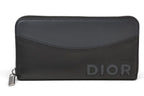 Dior Homme Wallet Zip Around Leather Logo Embroidery Black Round