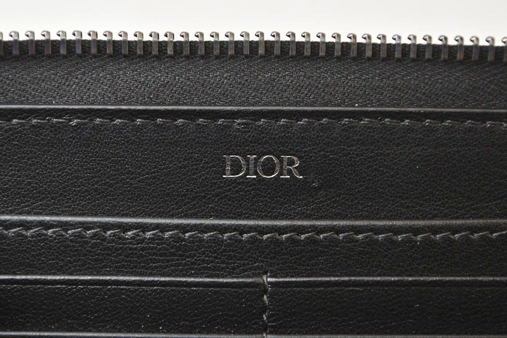 Dior Homme Wallet Zip Around Leather Logo Embroidery Black Round — view 7