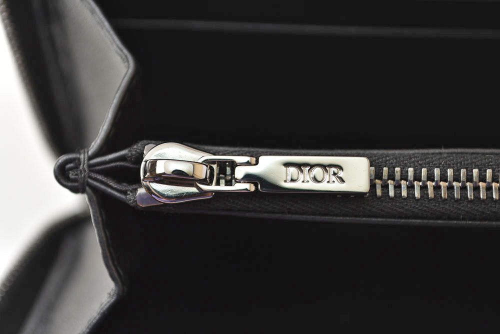 Dior Homme Wallet Zip Around Leather Logo Embroidery Black Round — view 8