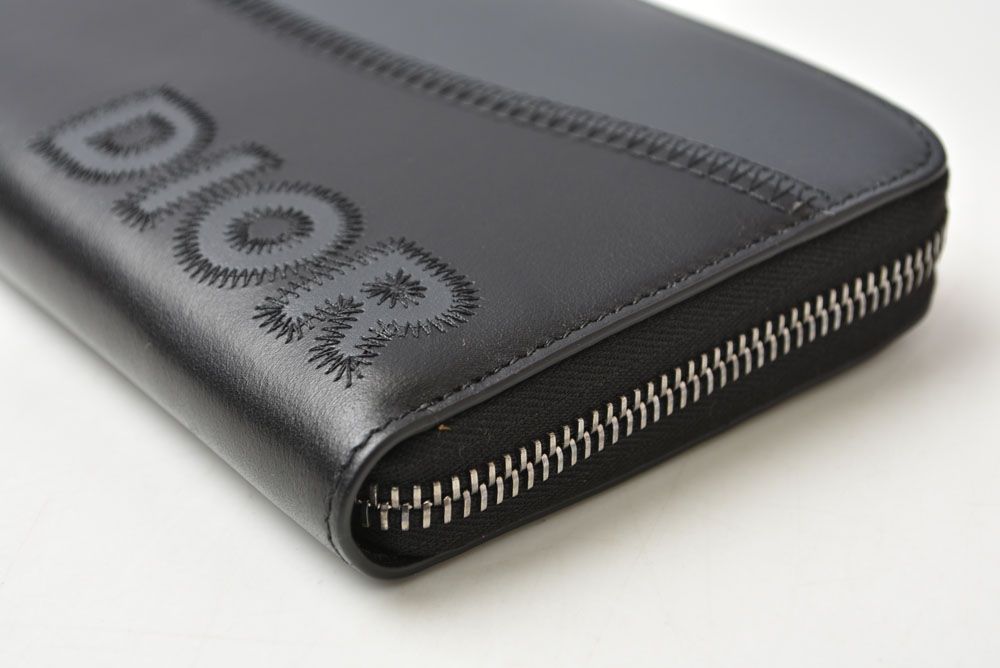 Dior Homme Wallet Zip Around Leather Logo Embroidery Black Round — view 5