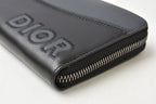 Dior Homme Wallet Zip Around Leather Logo Embroidery Black Round — view 5