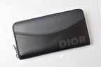 Dior Homme Wallet Zip Around Leather Logo Embroidery Black Round — view 2