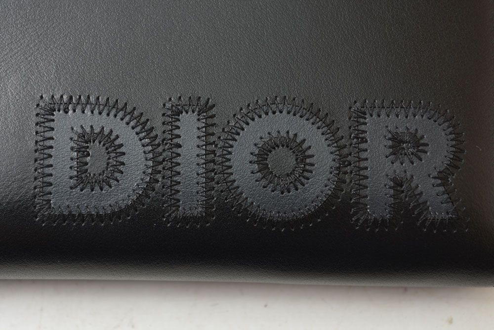 Dior Homme Wallet Zip Around Leather Logo Embroidery Black Round — view 3
