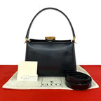 Gucci Vintage Bamboo Leather 2-Way Shoulder Bag Black