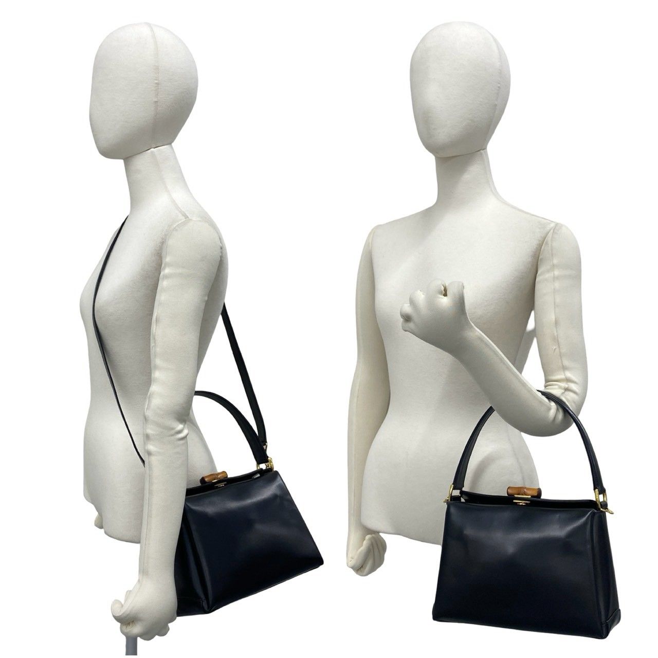 Gucci Vintage Bamboo Leather 2-Way Shoulder Bag Black — view 2