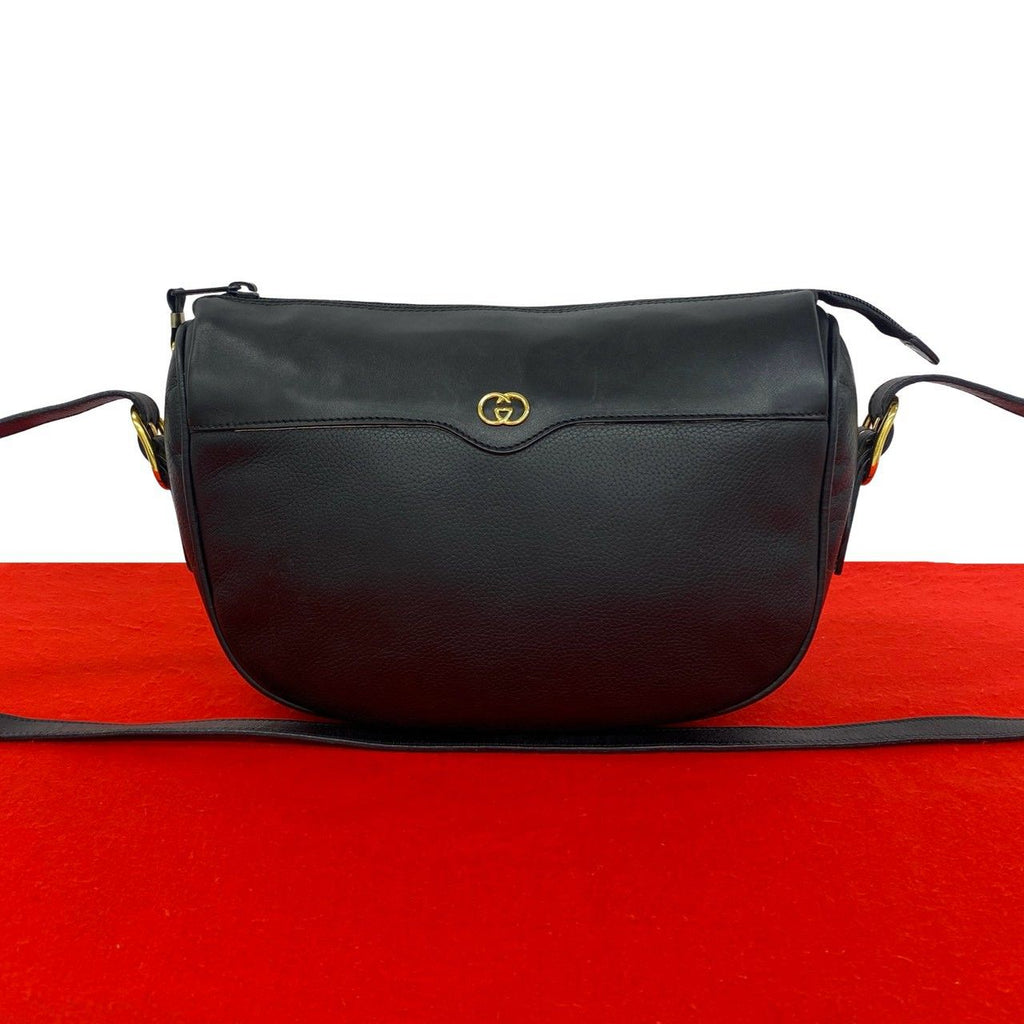 Gucci Vintage GG Logo Leather Shoulder Bag Pochette Crossbody Black