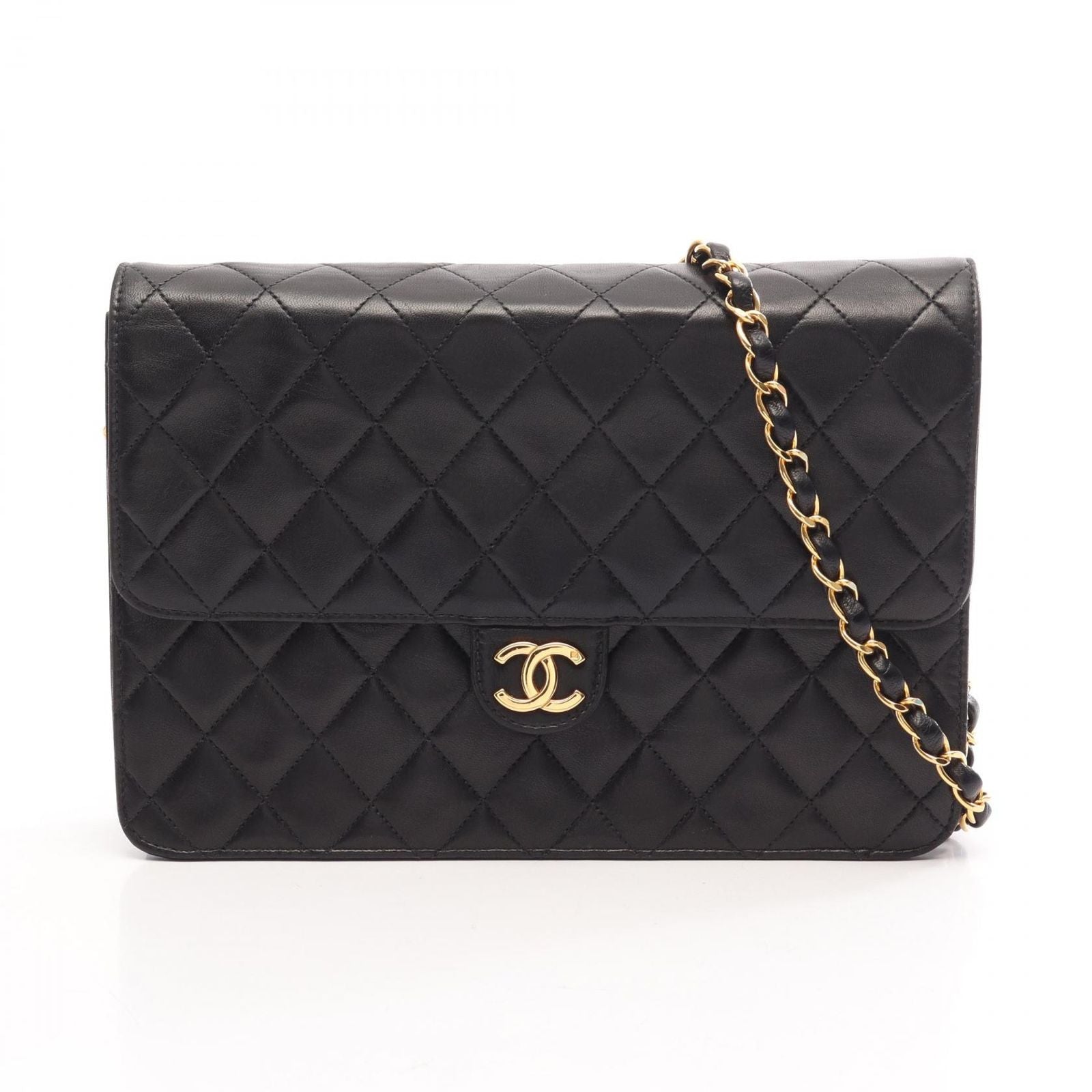 Chanel Shoulder Bag Quilted Black Lambskin Push Lock Chain