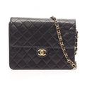 Chanel Shoulder Bag Quilted Single Flap Push Lock Black Lambskin Chain