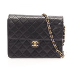 Chanel Shoulder Bag Quilted Single Flap Push Lock Black Lambskin Chain
