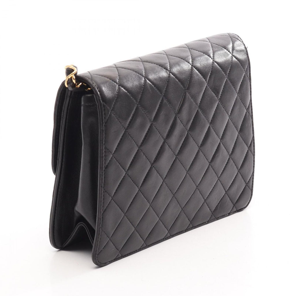 Chanel Shoulder Bag Quilted Single Flap Push Lock Black Lambskin Chain — view 2