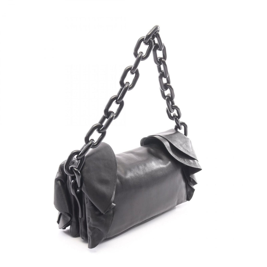 Prada Shoulder Bag Nappa S Frill Black Leather Chain Handle — view 2