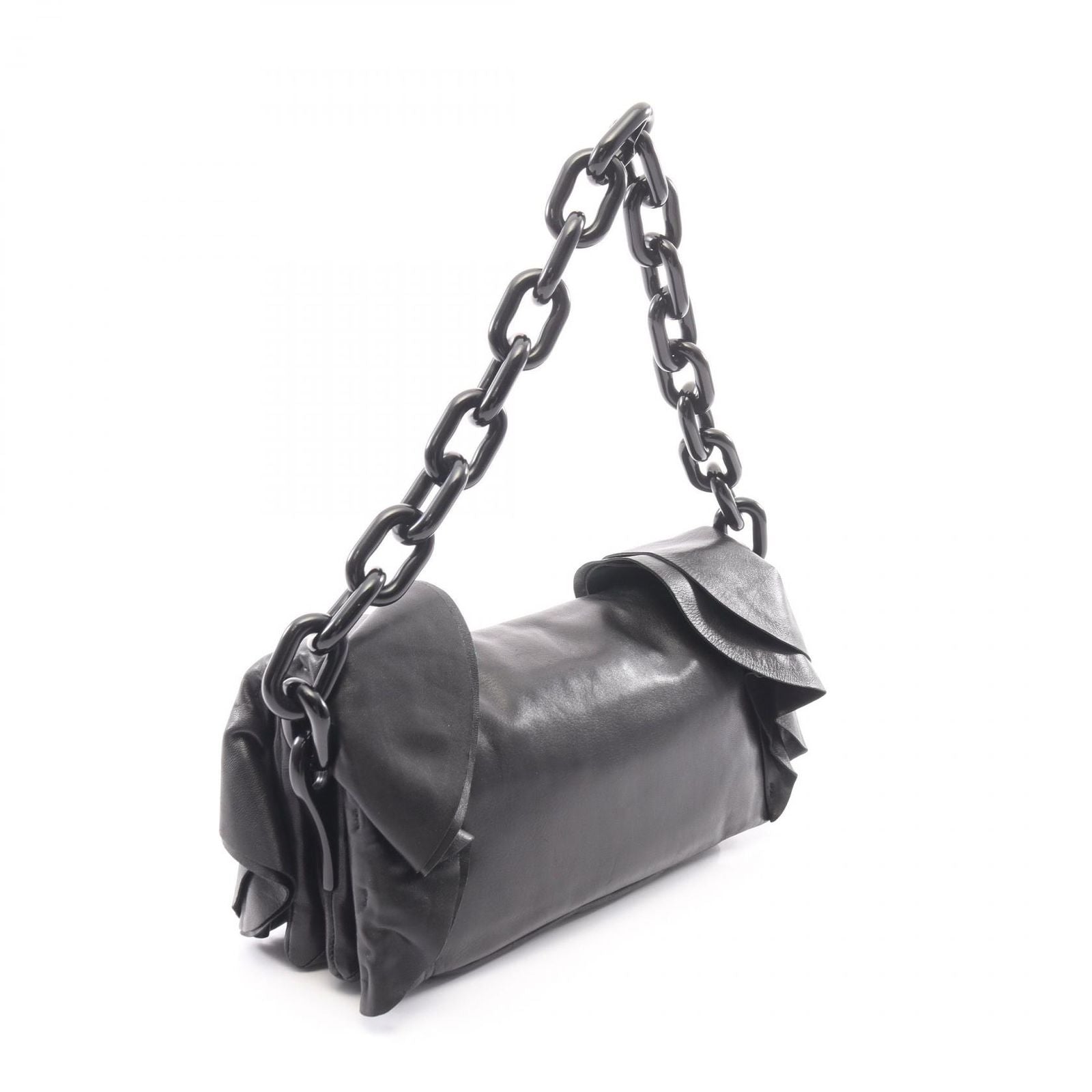 Prada Shoulder Bag Nappa S Frill Black Leather Chain Handle — view 2