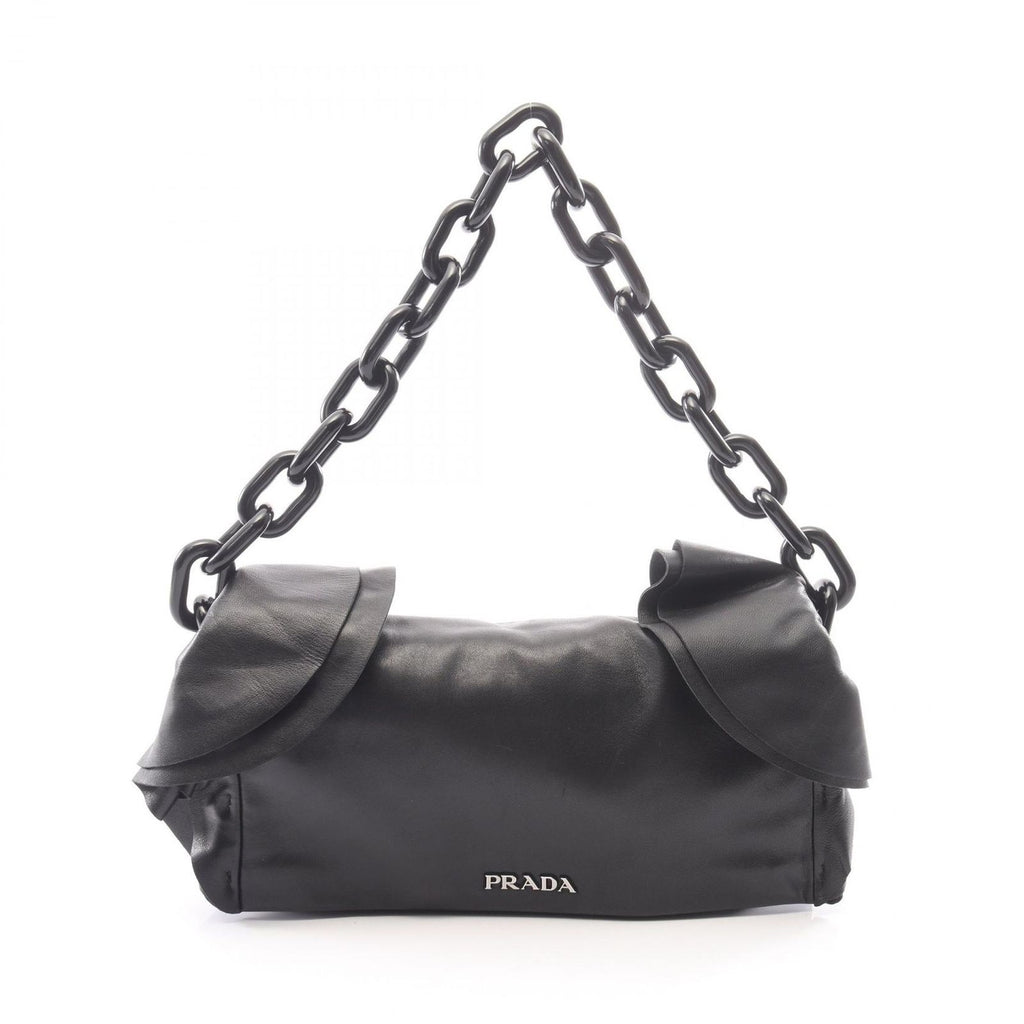 Prada Shoulder Bag Nappa S Frill Black Leather Chain Handle