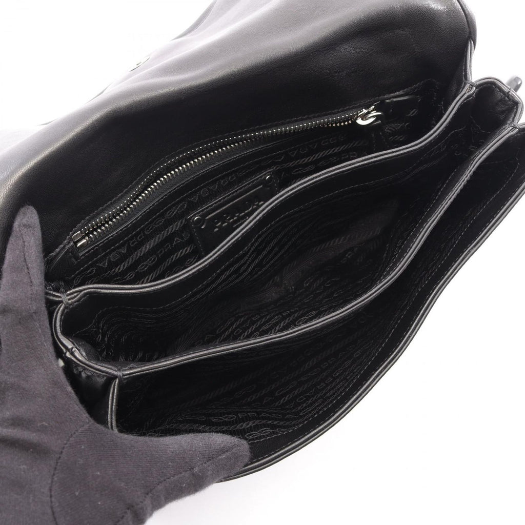 Prada Shoulder Bag Nappa S Frill Black Leather Chain Handle — view 3