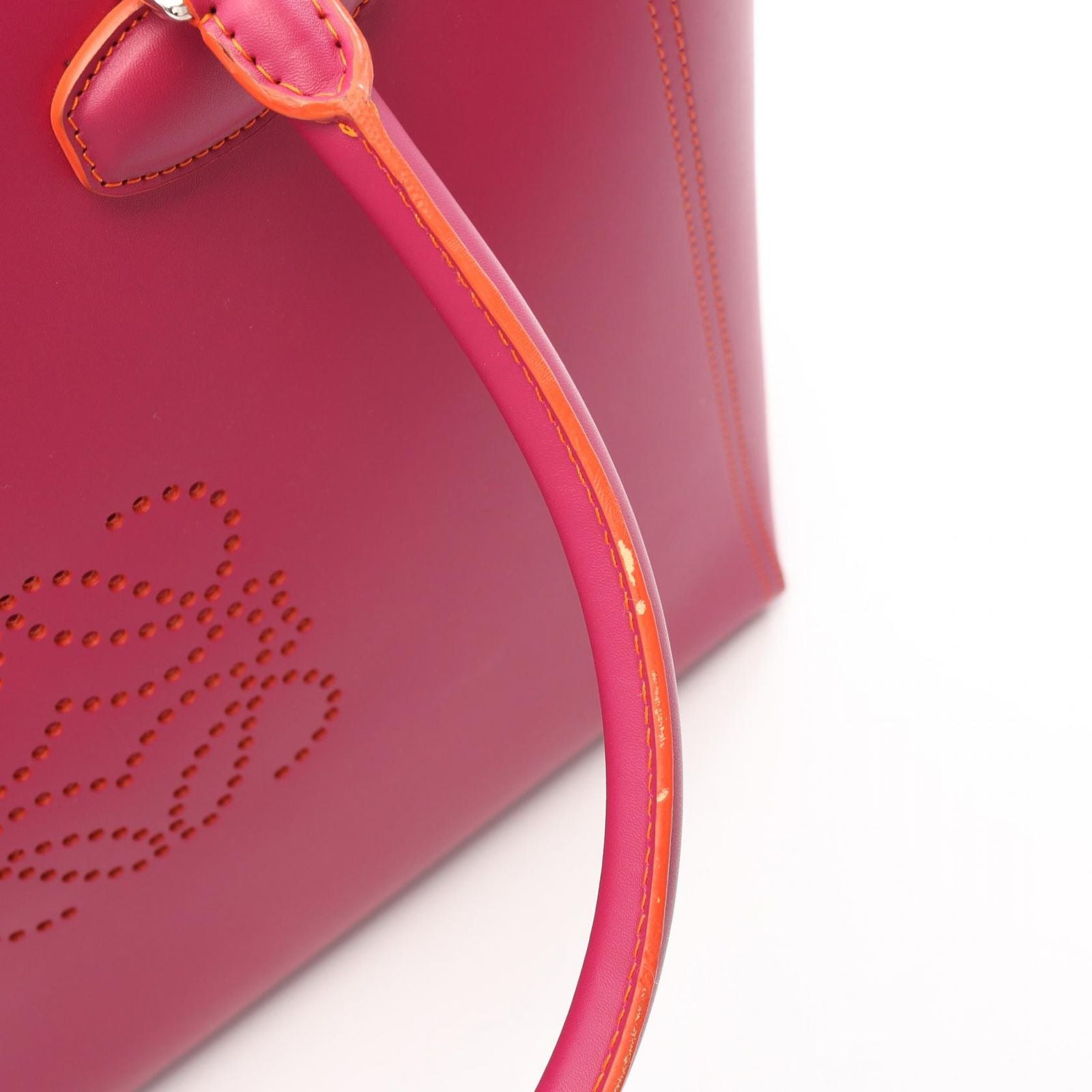 Loewe Tote Bag Leo Anagram Magenta Orange Leather Perforated — view 5