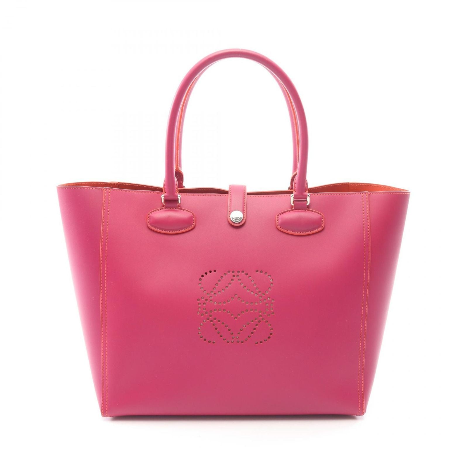 Loewe Tote Bag Leo Anagram Magenta Orange Leather Perforated