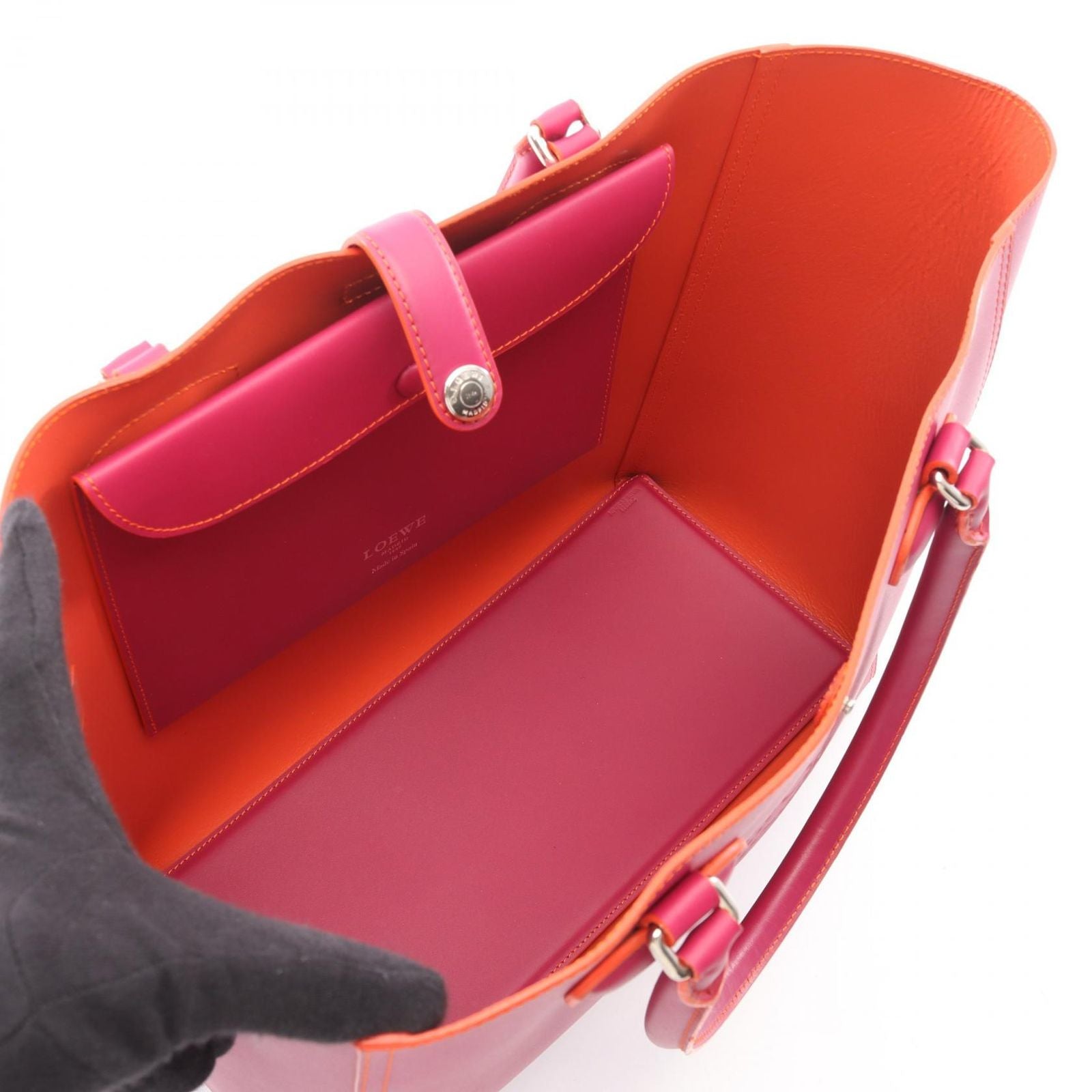 Loewe Tote Bag Leo Anagram Magenta Orange Leather Perforated — view 3