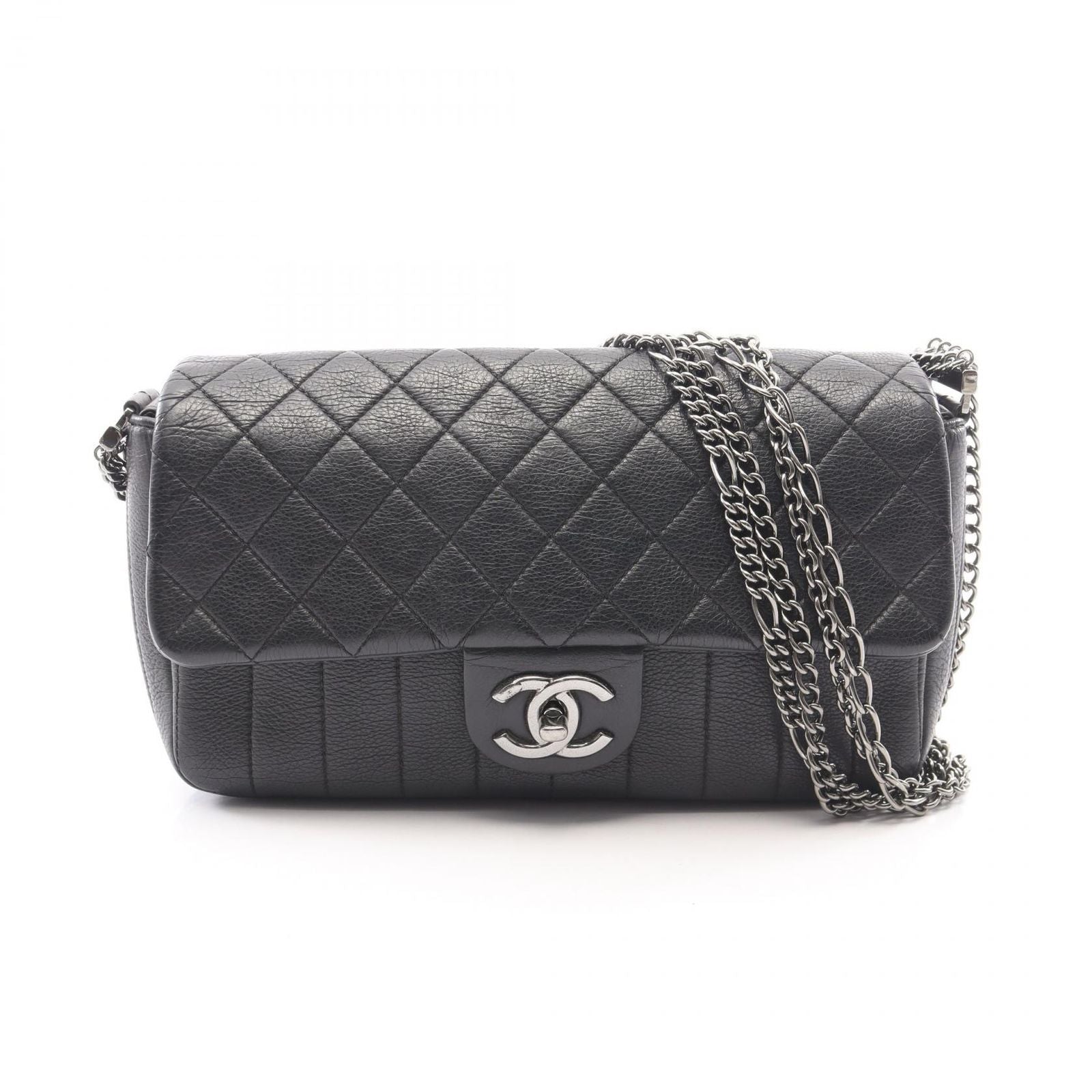 Chanel Shoulder Bag Quilted Black Leather Mademoiselle Chain