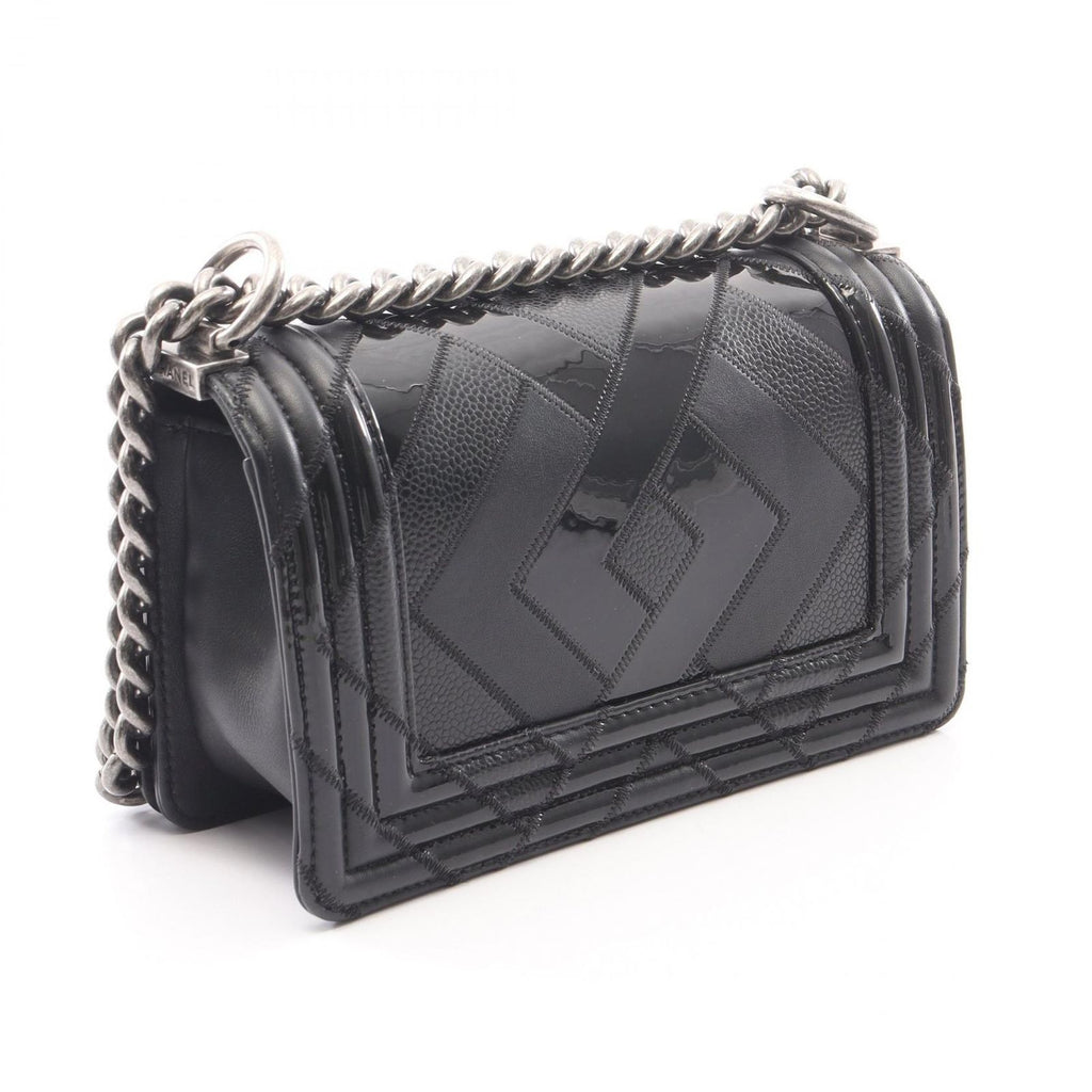 Chanel Shoulder Bag Boy Small Black Caviar Leather Chain Shawl — view 2