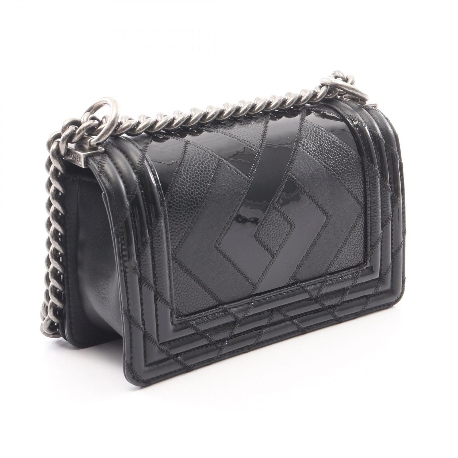 Chanel Shoulder Bag Boy Small Black Caviar Leather Chain Shawl — view 2