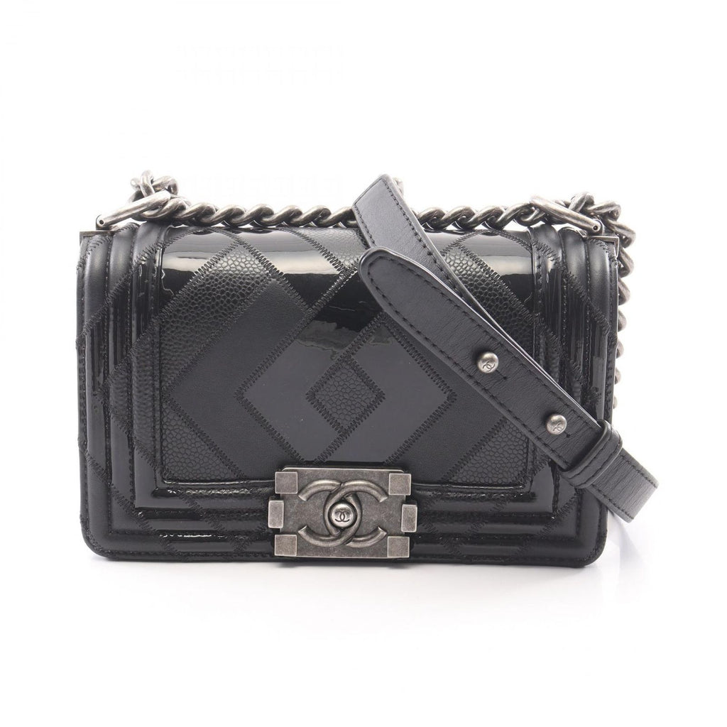 Chanel Shoulder Bag Boy Small Black Caviar Leather Chain Shawl