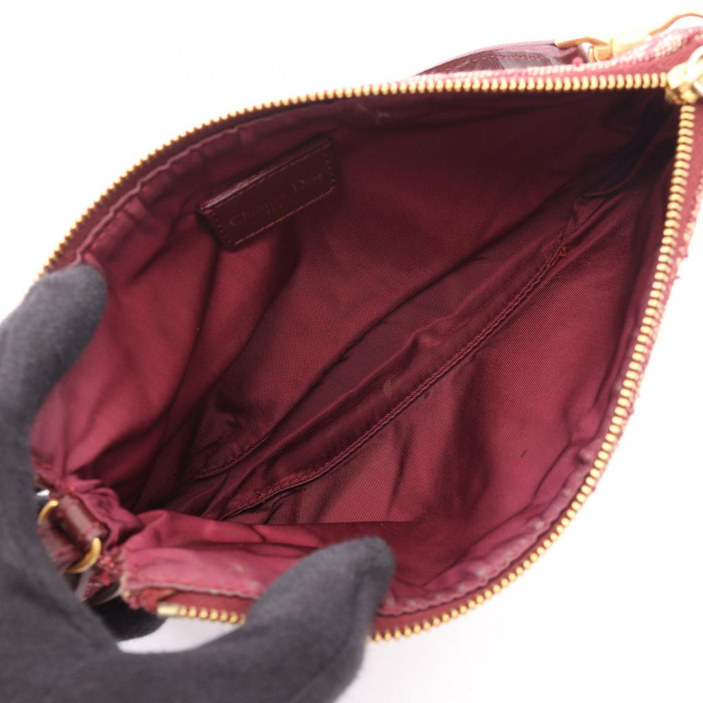 Dior Handbag Saddle Bag Ivory Bordeaux Canvas Leather Trotter Pouch — view 3