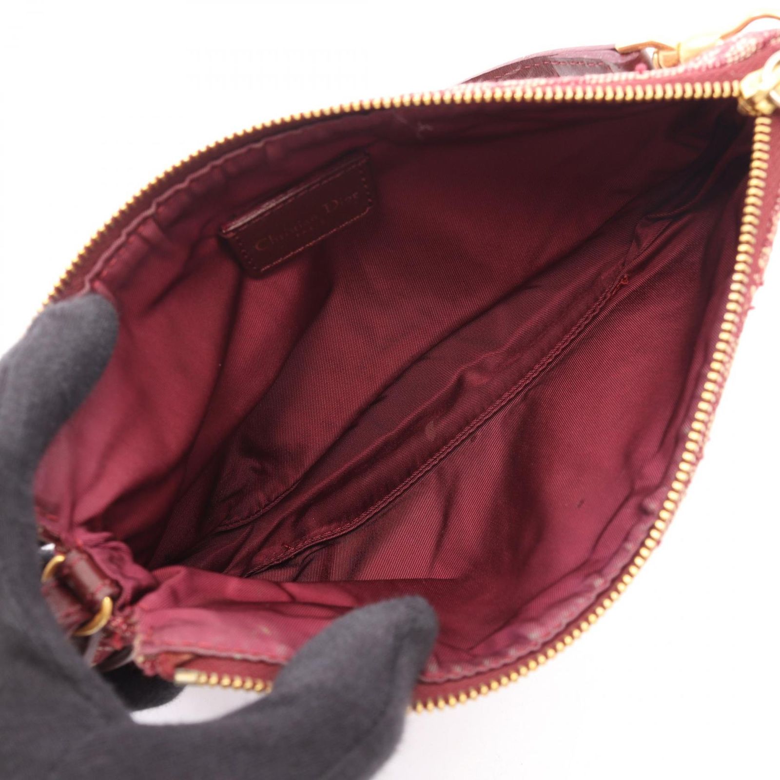 Dior Handbag Saddle Bag Ivory Bordeaux Canvas Leather Trotter Pouch — view 3
