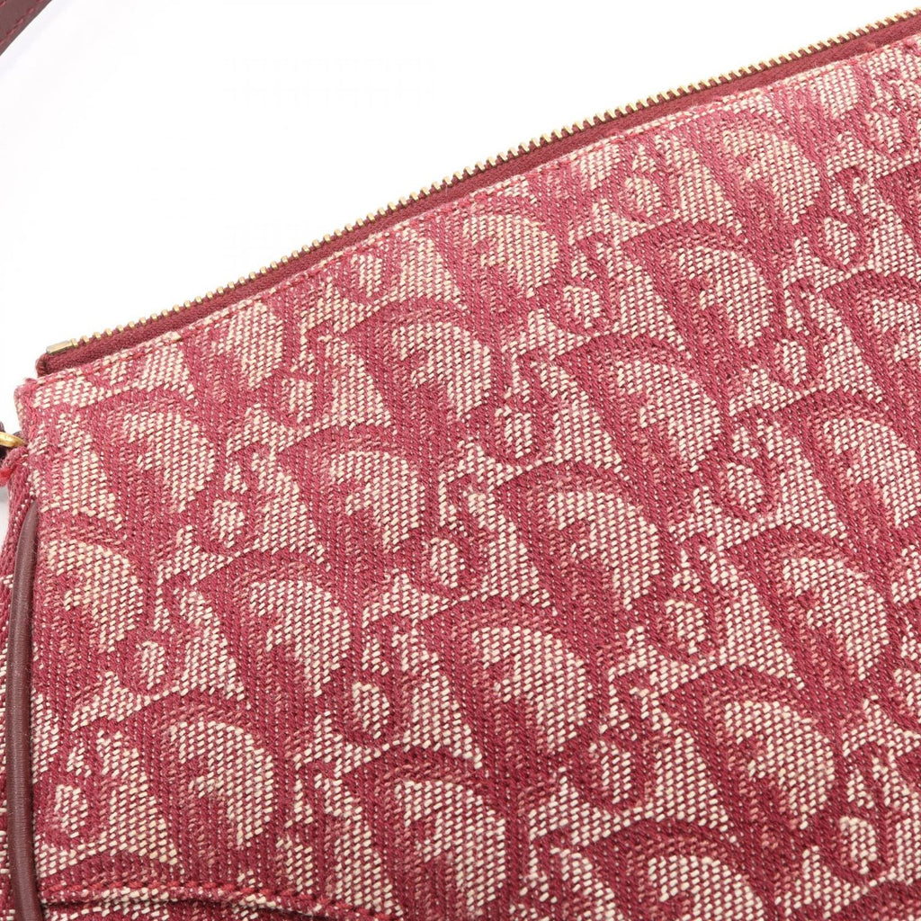Dior Handbag Saddle Bag Ivory Bordeaux Canvas Leather Trotter Pouch — view 7