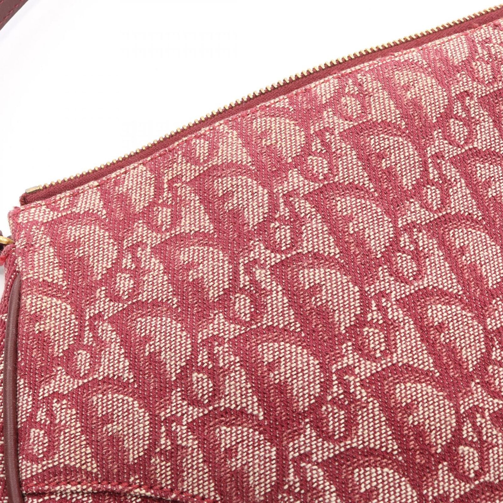 Dior Handbag Saddle Bag Ivory Bordeaux Canvas Leather Trotter Pouch — view 7