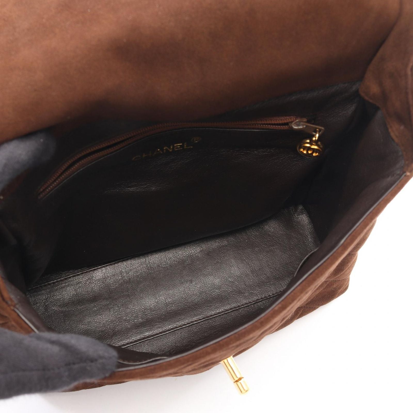 Chanel Shoulder Bag Quilted Dark Brown Suede — view 3