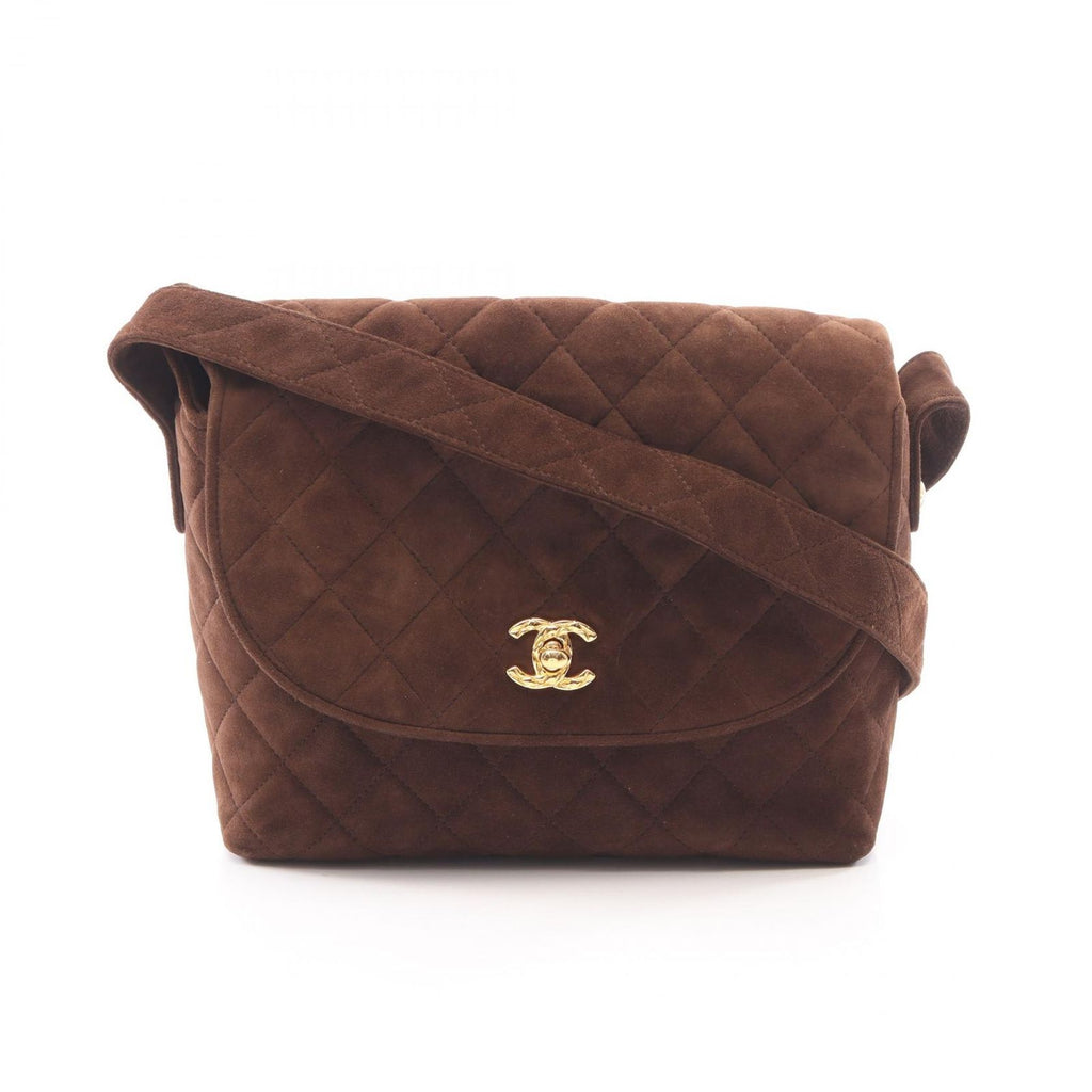 Chanel Shoulder Bag Quilted Dark Brown Suede