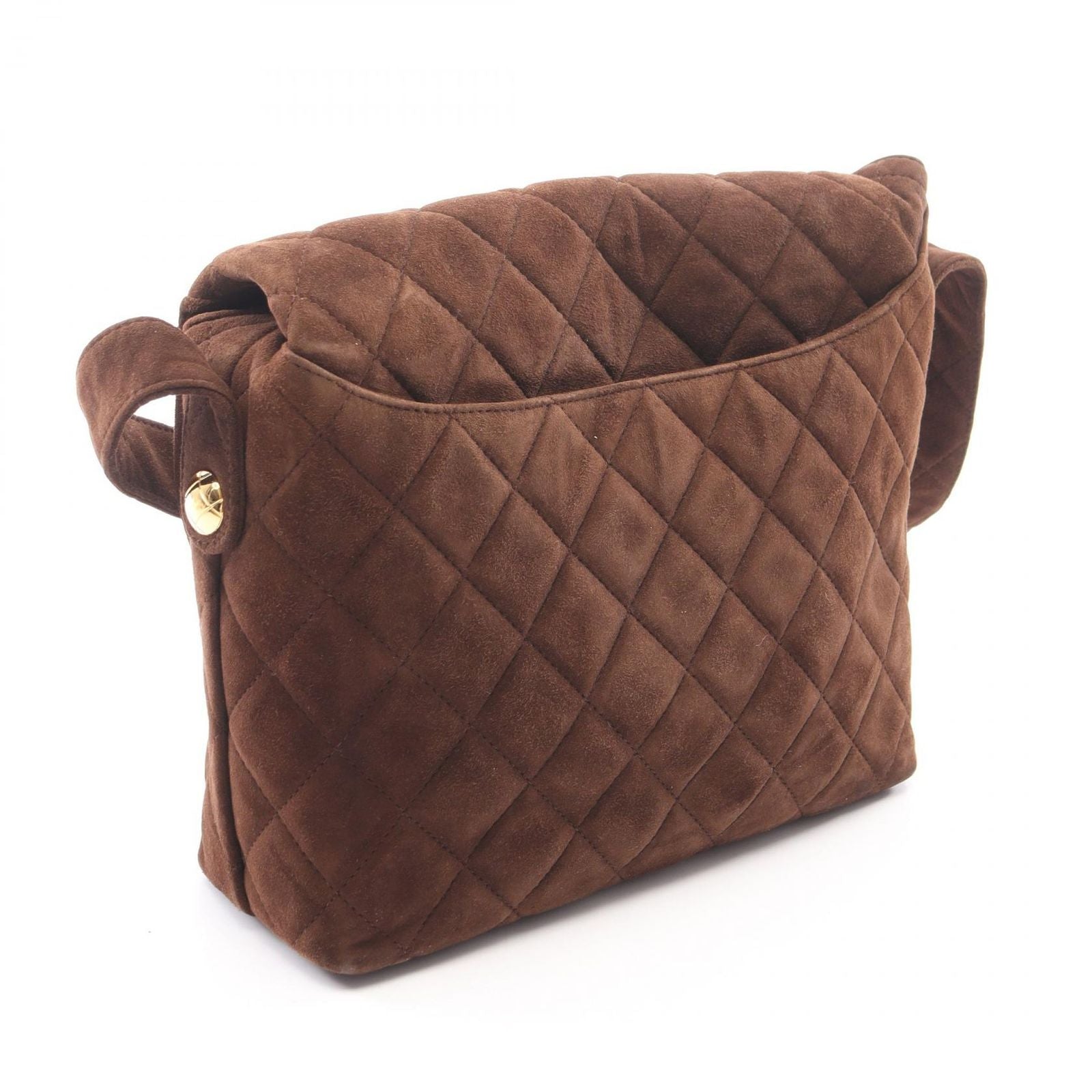 Chanel Shoulder Bag Quilted Dark Brown Suede — view 2