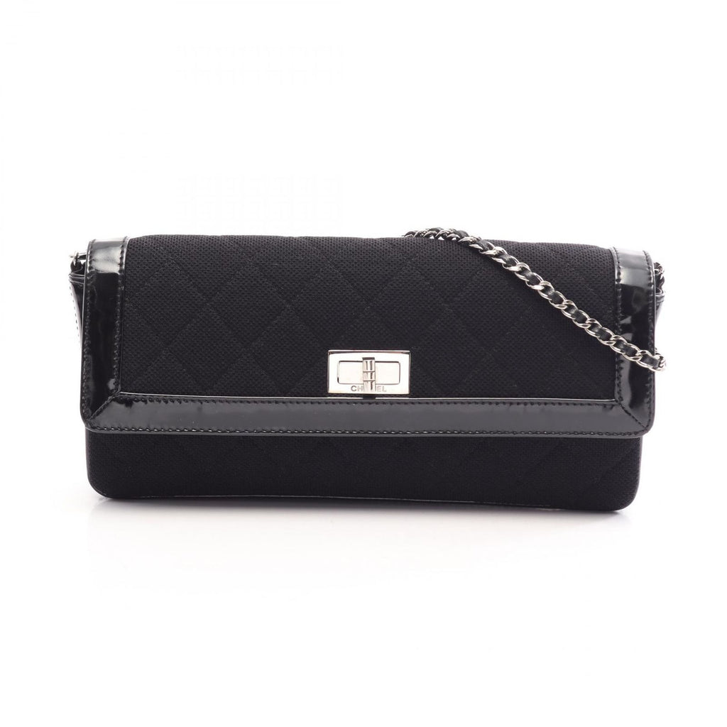 Chanel Shoulder Bag 2.55 Quilted East West Black Canvas Leather Chain