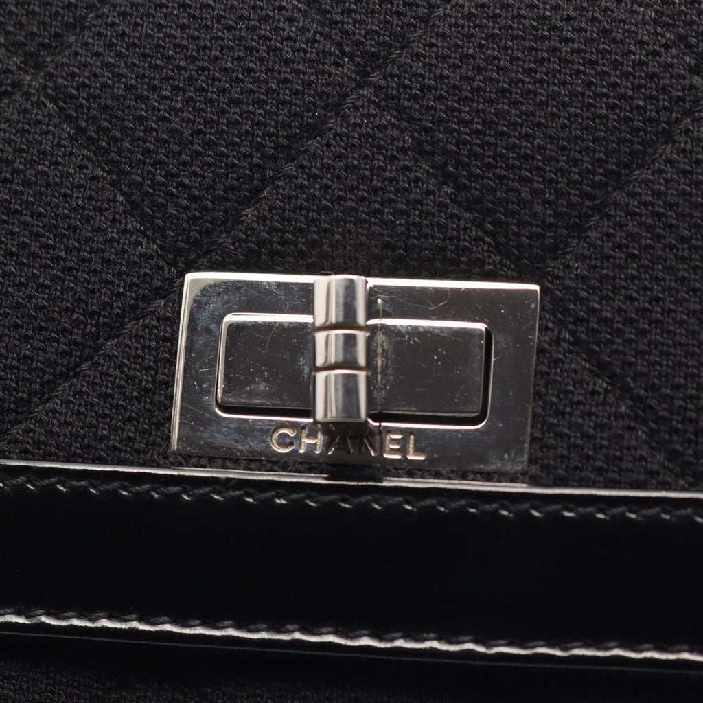 Chanel Shoulder Bag 2.55 Quilted East West Black Canvas Leather Chain — view 6