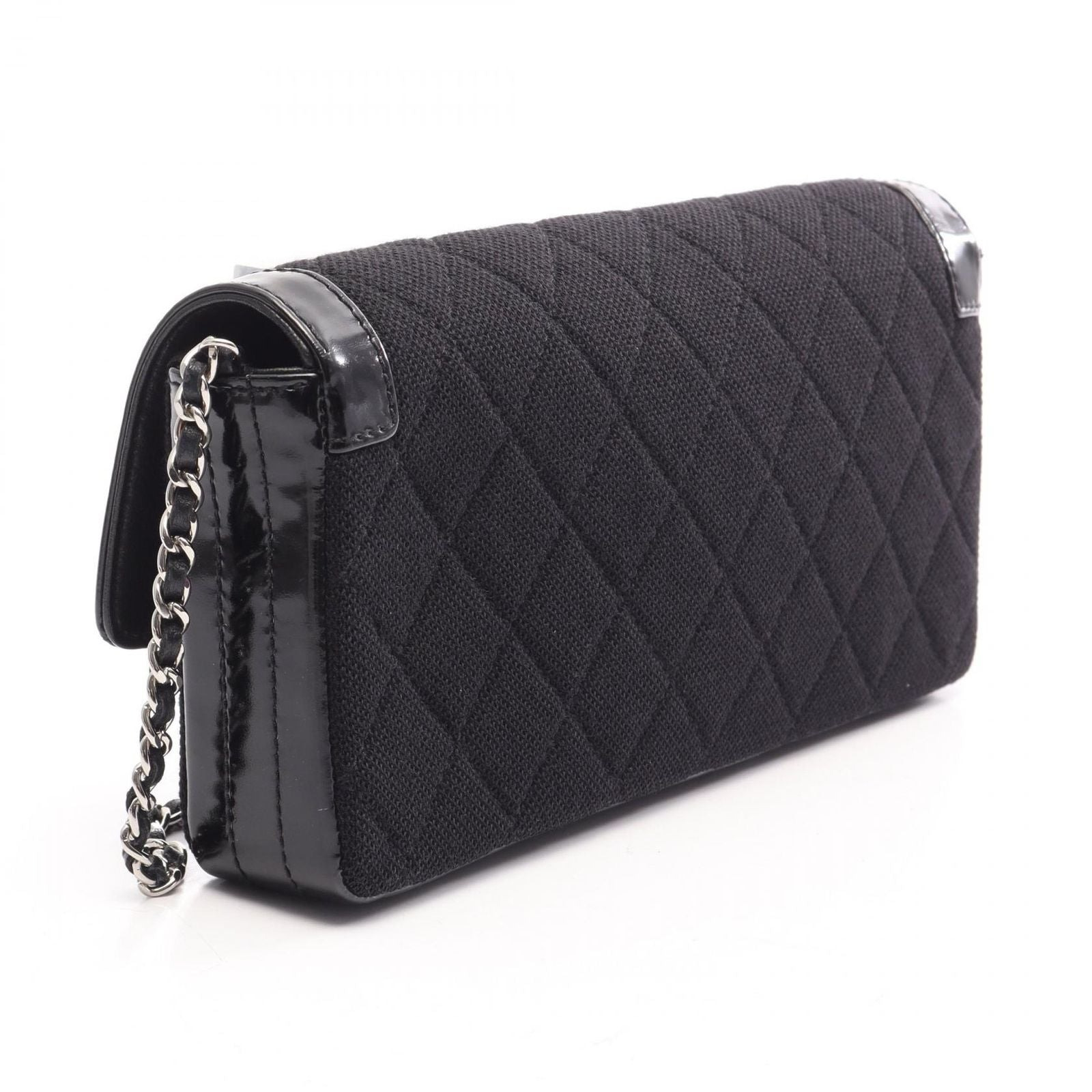 Chanel Shoulder Bag 2.55 Quilted East West Black Canvas Leather Chain — view 2
