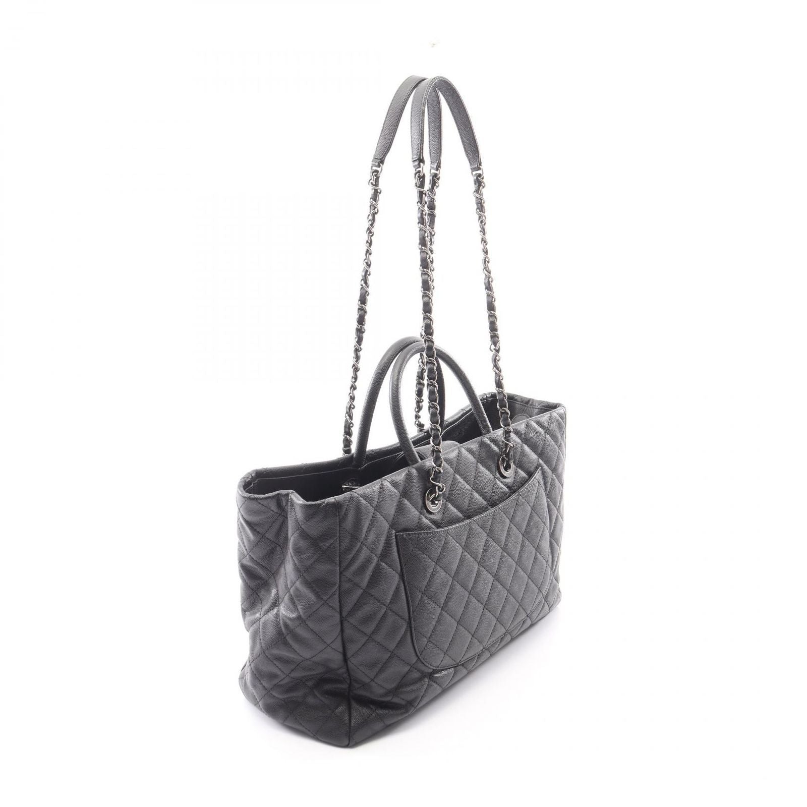 Chanel Tote Bag Quilted 2-Way Black Caviar Leather Chain — view 2