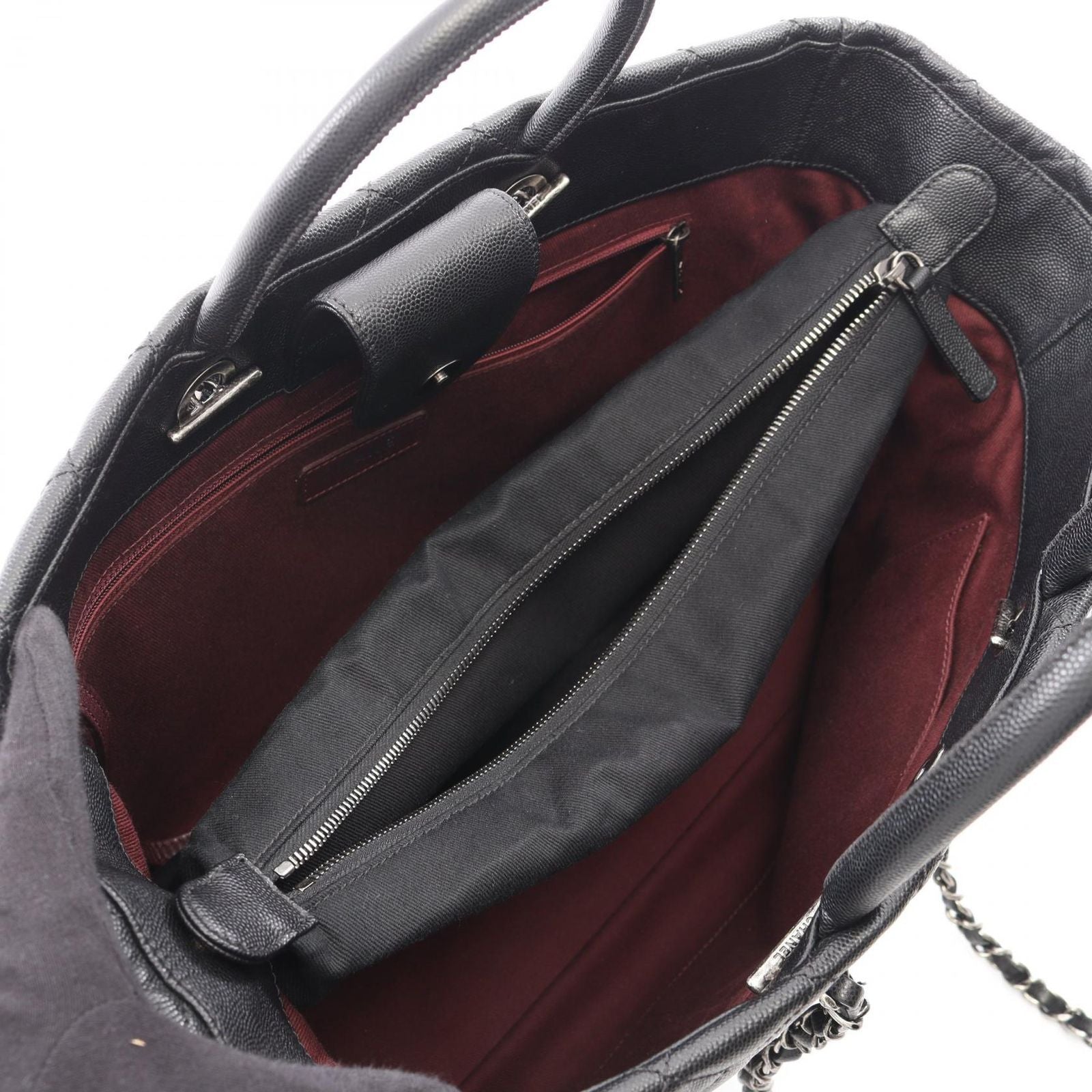 Chanel Tote Bag Quilted 2-Way Black Caviar Leather Chain — view 3