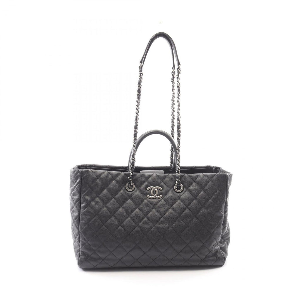Chanel Tote Bag Quilted 2-Way Black Caviar Leather Chain