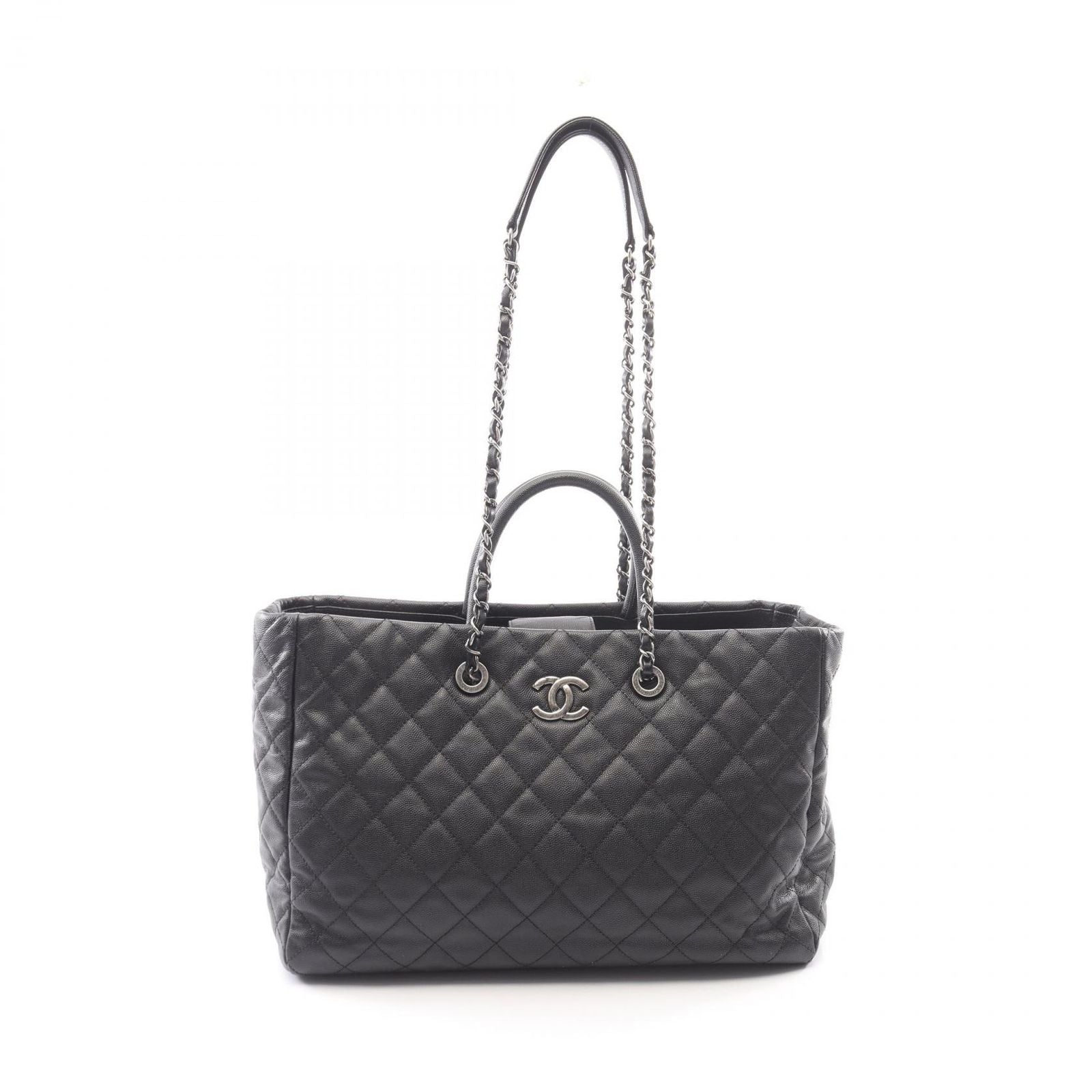 Chanel Tote Bag Quilted 2-Way Black Caviar Leather Chain