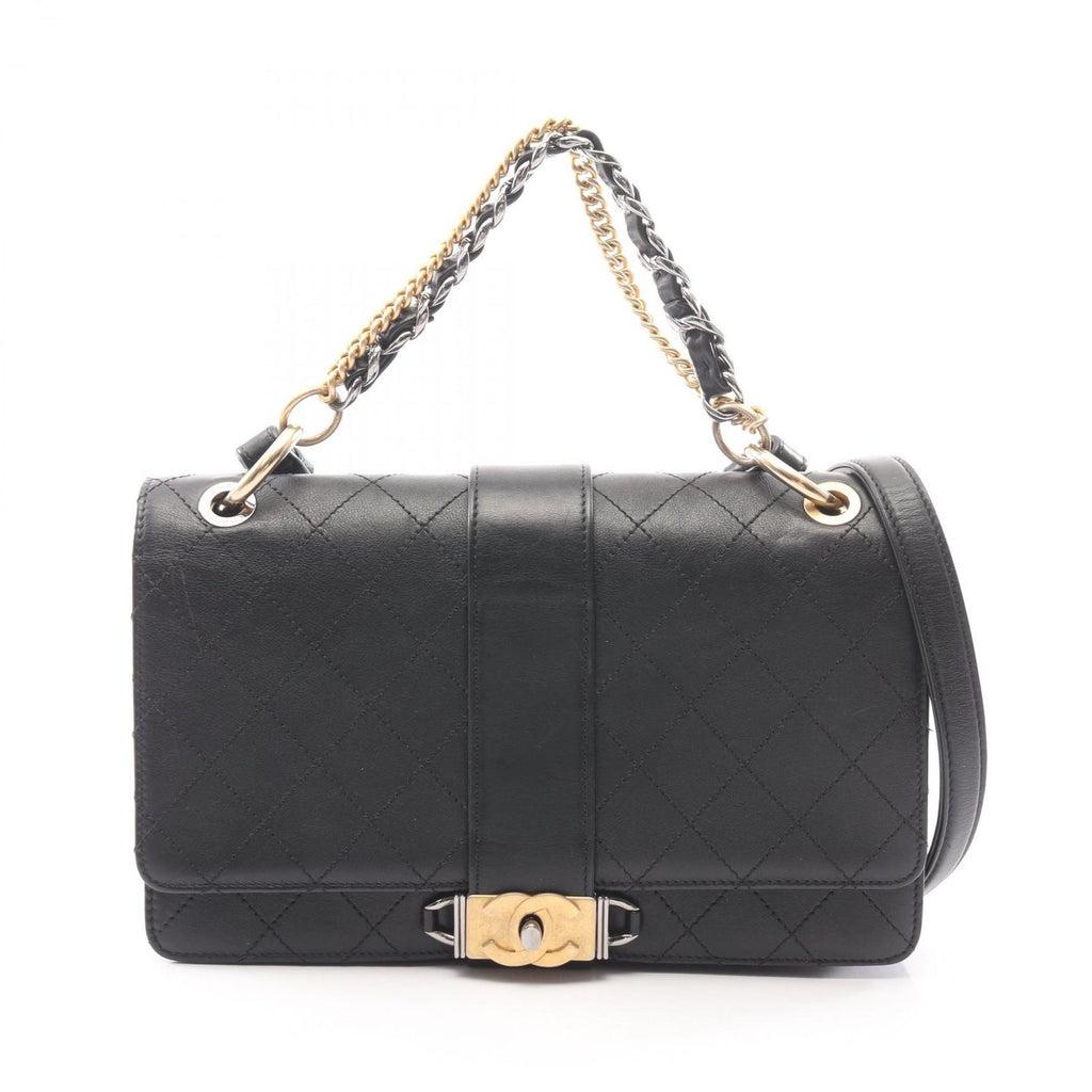 Chanel Shoulder Bag Quilted 2-Way Black Leather Chain