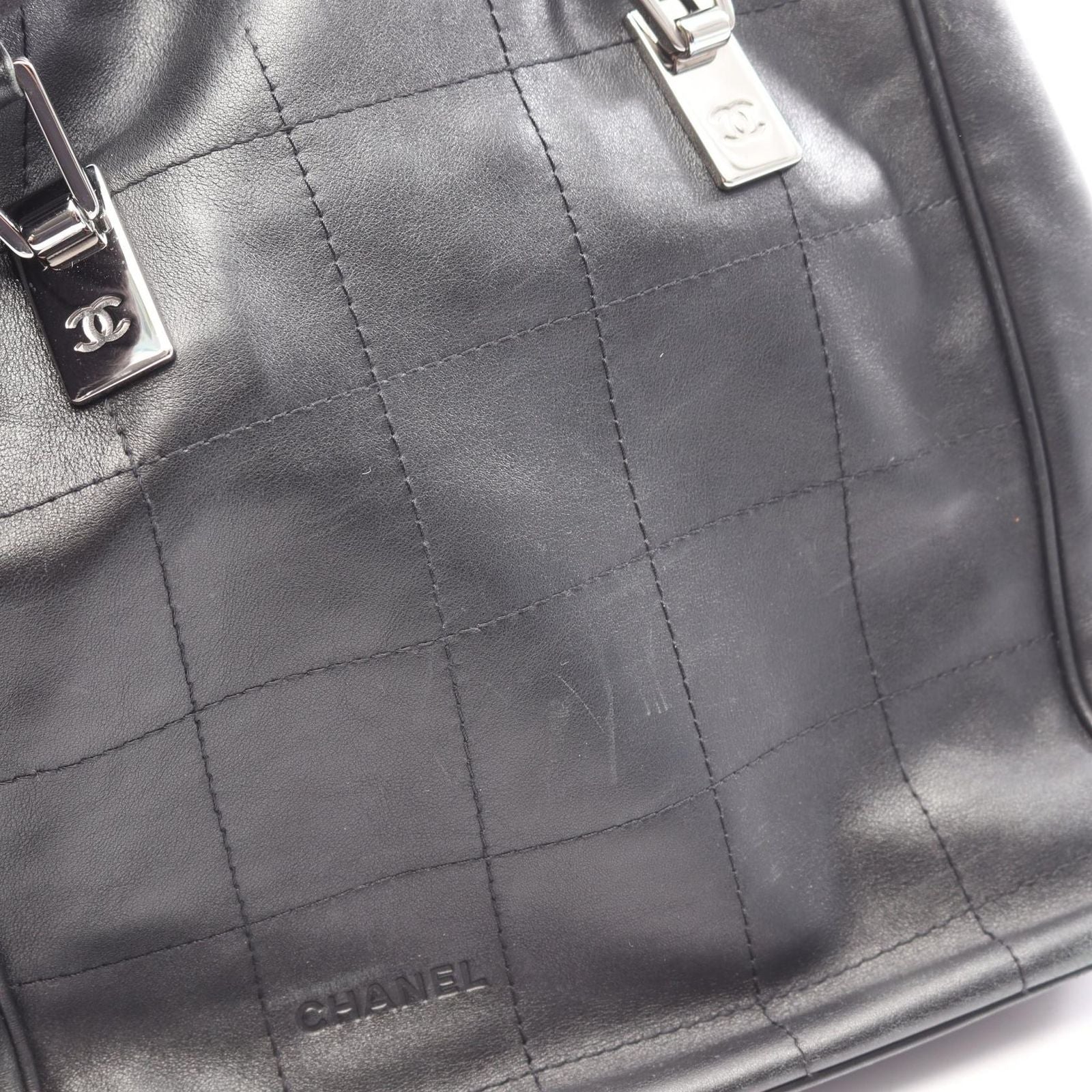 Chanel Tote Bag Choco Bar Black Lambskin — view 8