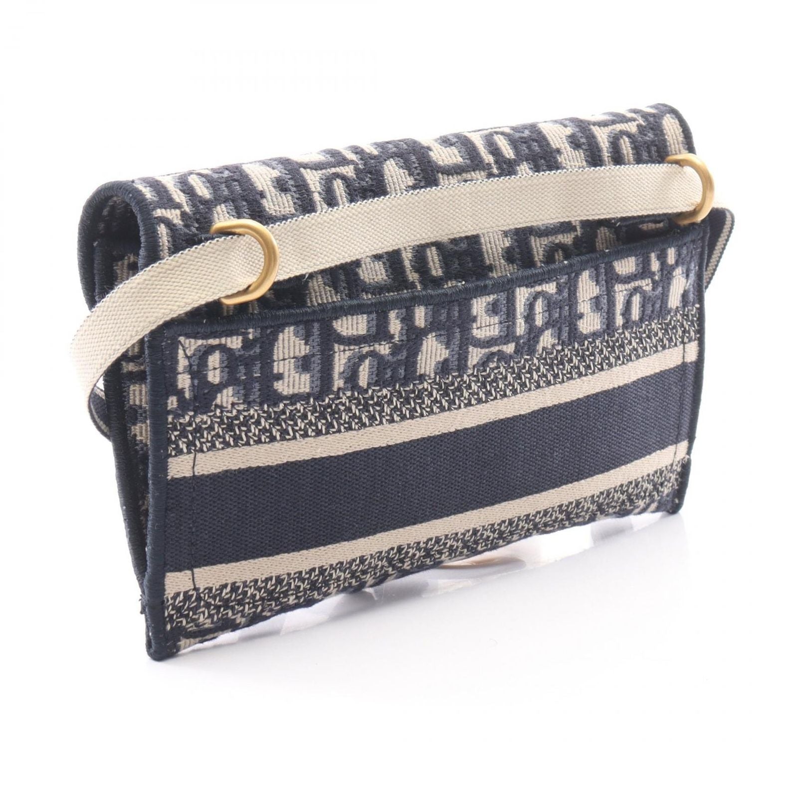 Dior Shoulder Bag Saddle Oblique Slim Pouch Ivory Navy Canvas — view 2
