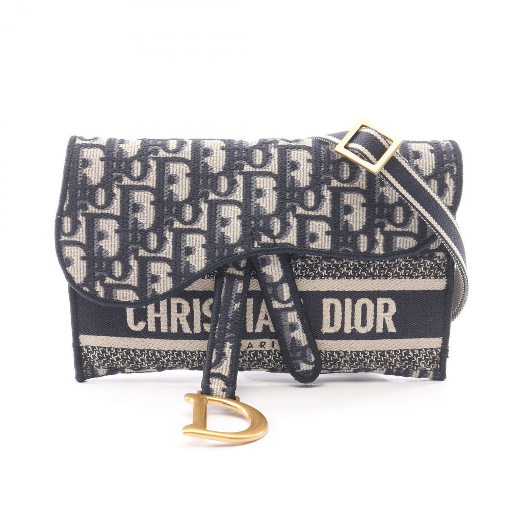 Dior Shoulder Bag Saddle Oblique Slim Pouch Ivory Navy Canvas
